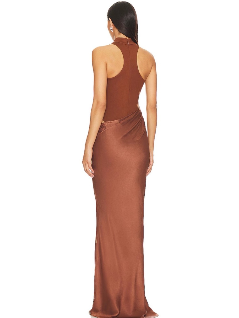 Camila Coelho One-Shoulder Brown Satin Evening Gown bodysuit dress - Picture 3 of 5